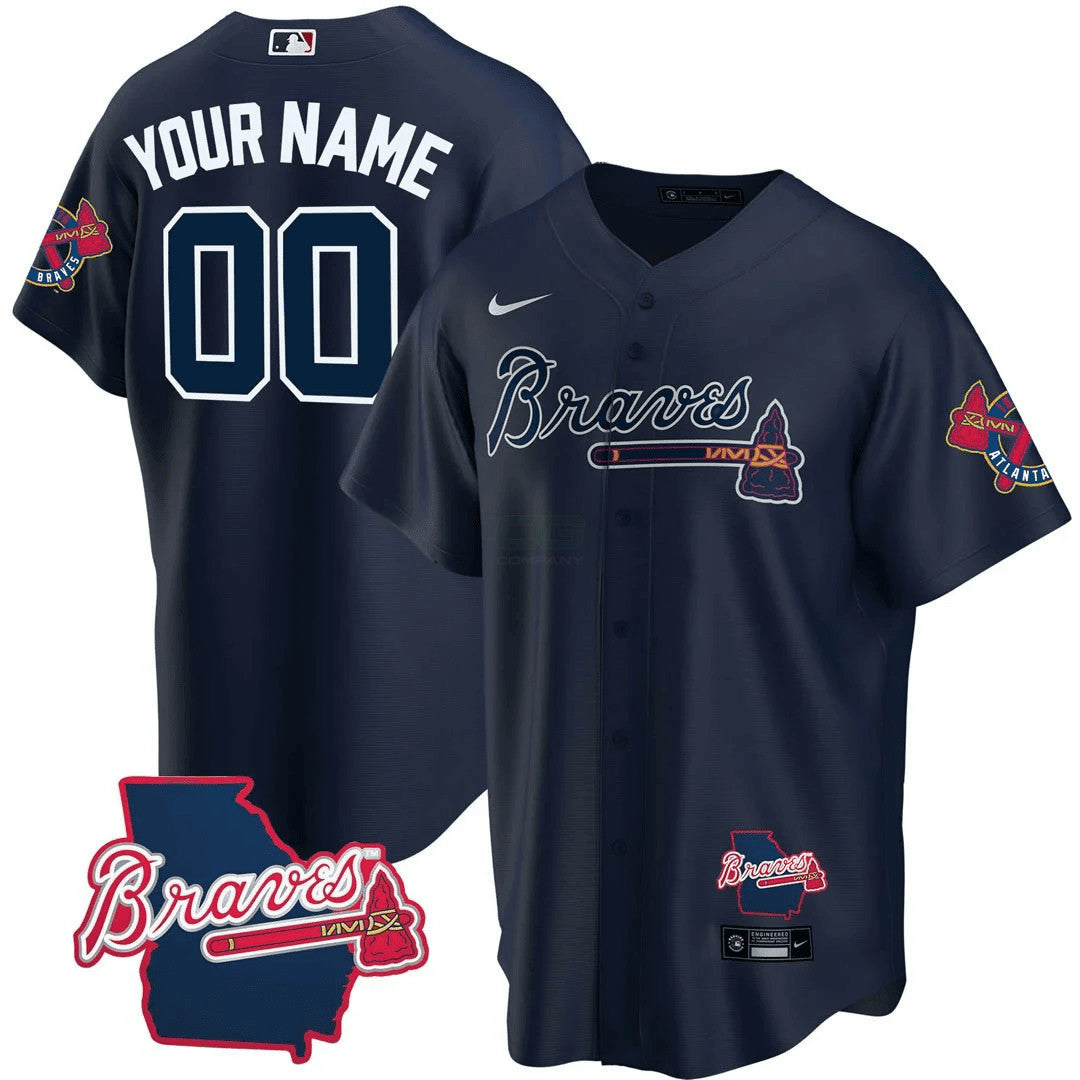 MLB Atlanta Georgia State Patch Jersey – Navy Blue