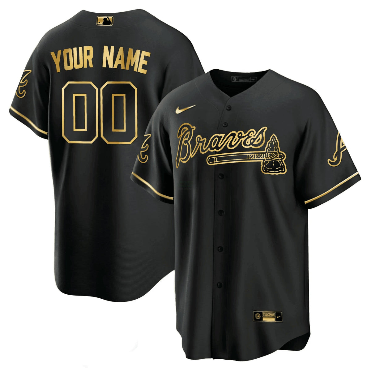MLB Atlanta Black Gold & White Gold Jersey