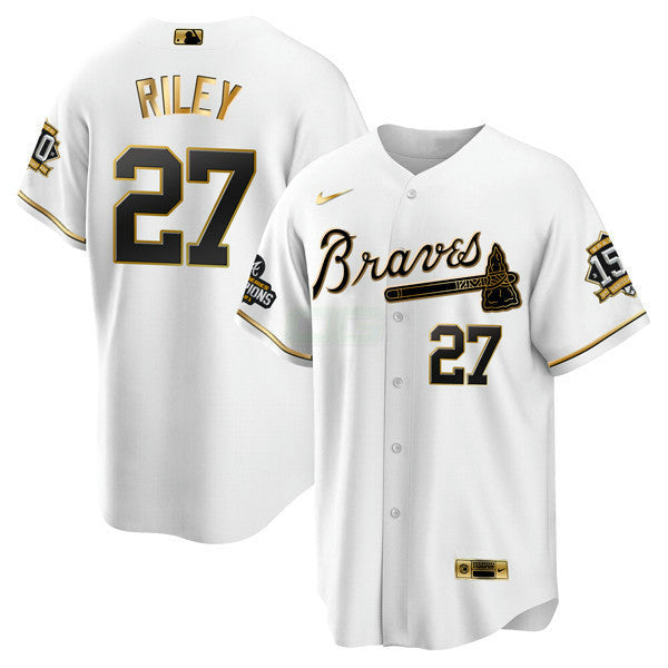 MLB Atlanta World Series Champion White Gold Cool Base Jersey 2021 – Stitched