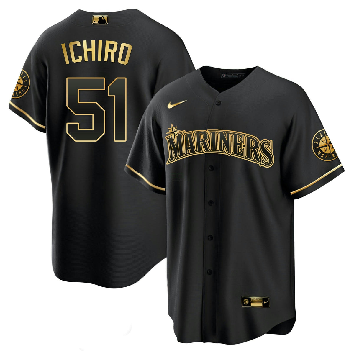 MLB Seattle Mariners White Gold & Black Gold Jersey