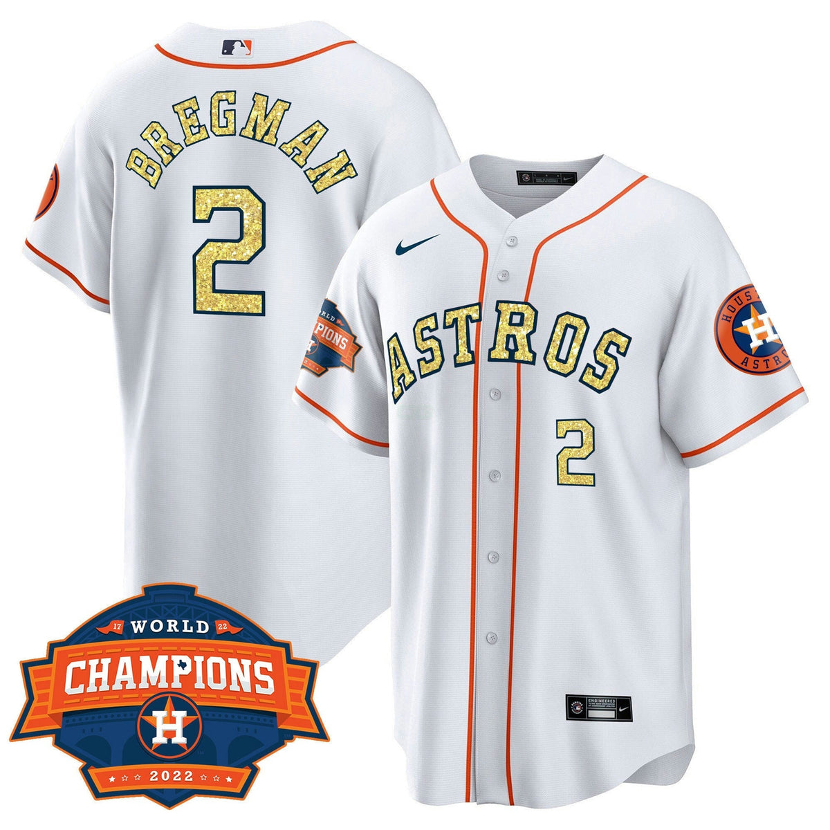 MLB Houston Special White Gold 2022 World Series Champions Patch Jersey