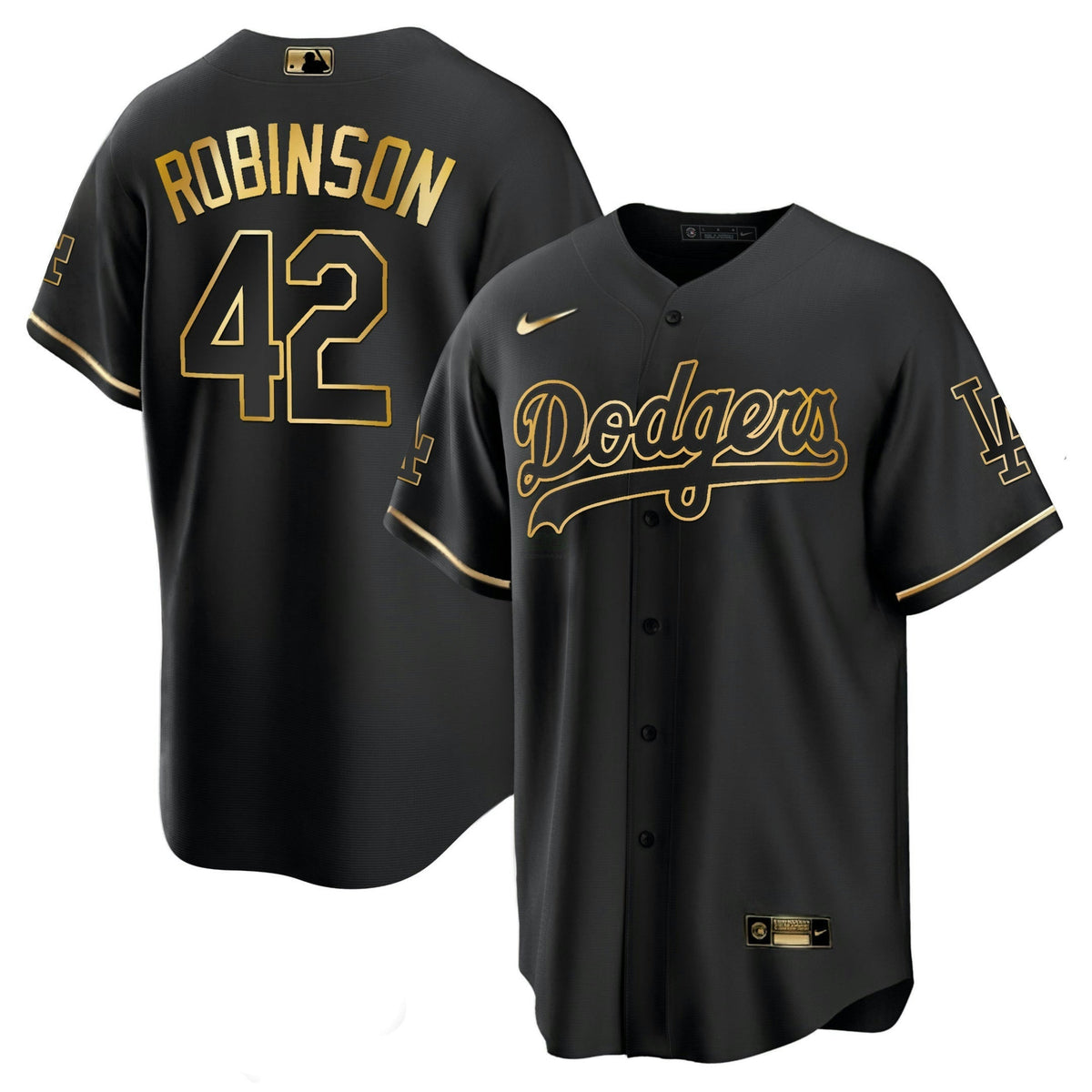 MLB Jackie Robinson Los Angeles White Gold & Black Gold Jersey