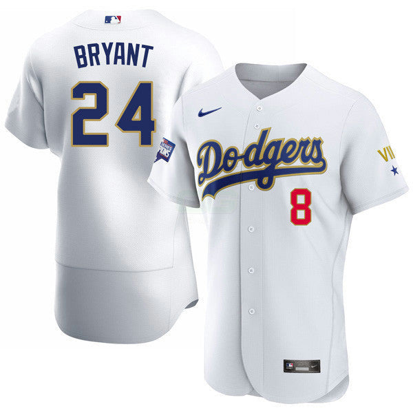 MLB Kobe Bryant Lakers Patch 2020 Championship Gold Trim Flex Base White Jersey - Kobe Bryant