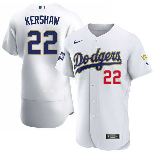 MLB Los Angeles 2020 Championship Gold Trim Flex Base White Jersey
