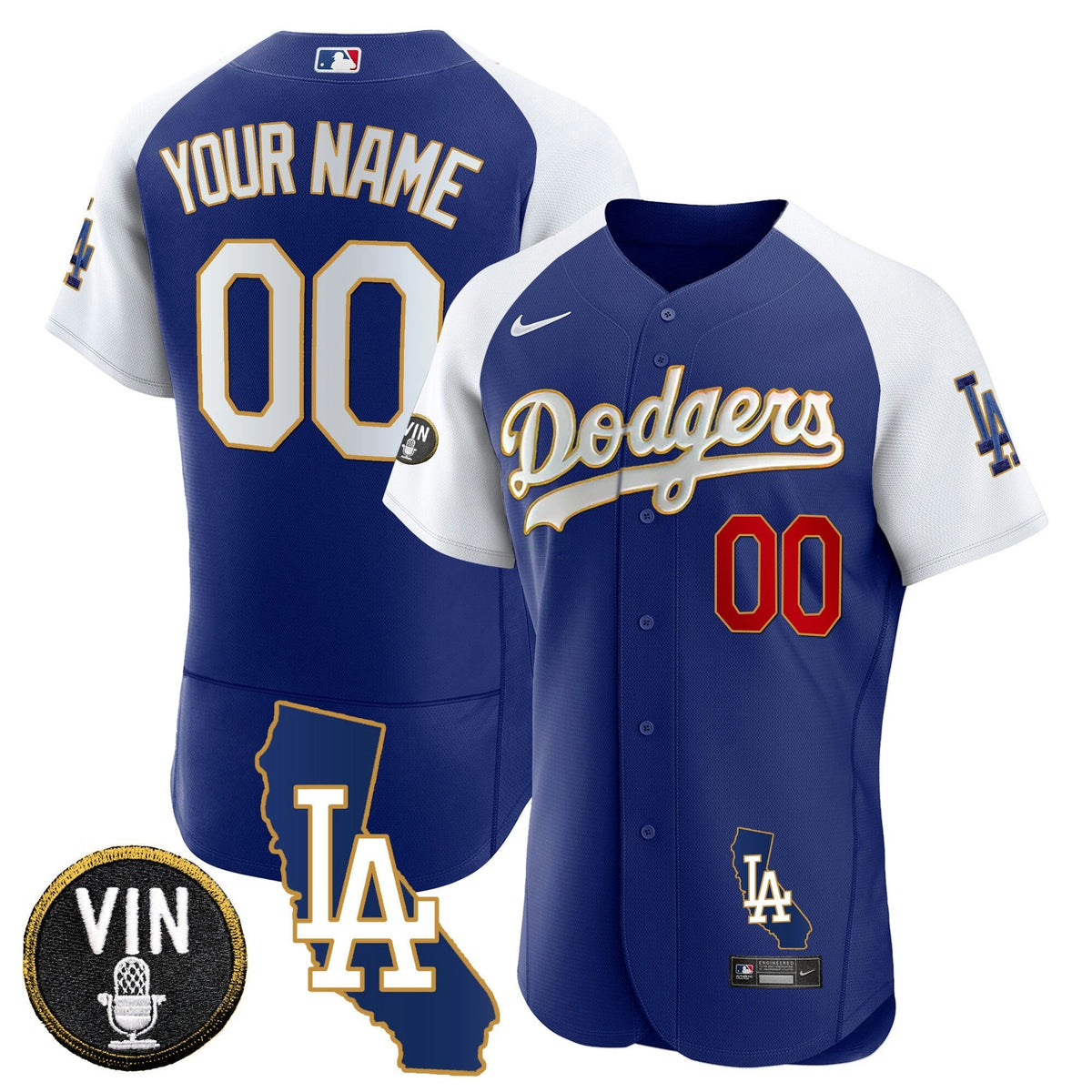 MLB Los Angeles California Patch Gold Trim Flex Base Jersey
