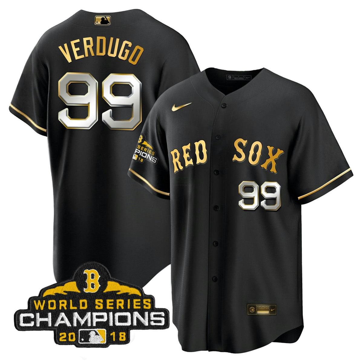 MLB Men Boston World Series Champion 2018 Gold Jersey
