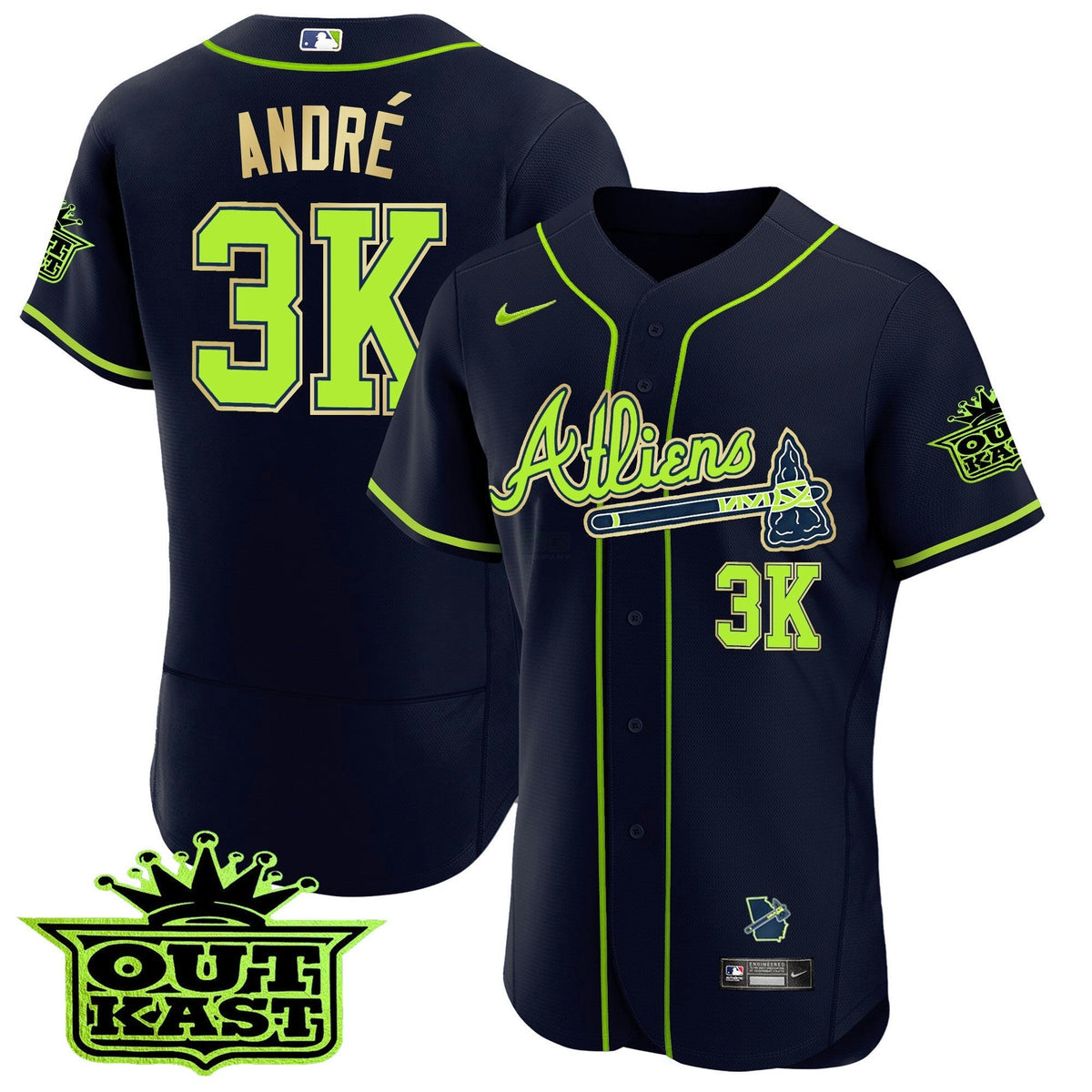 MLB Men’s Atlanta Atliens Flex Base Gold Trim Jersey