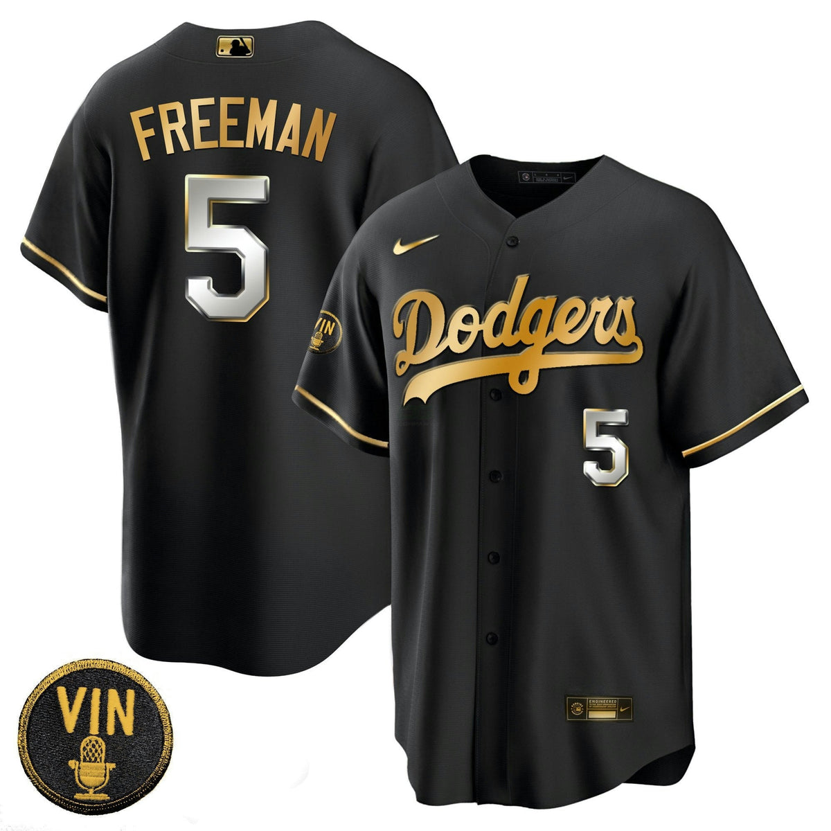 MLB Men’s Black Limited Vin Scully Patch Gold Jersey