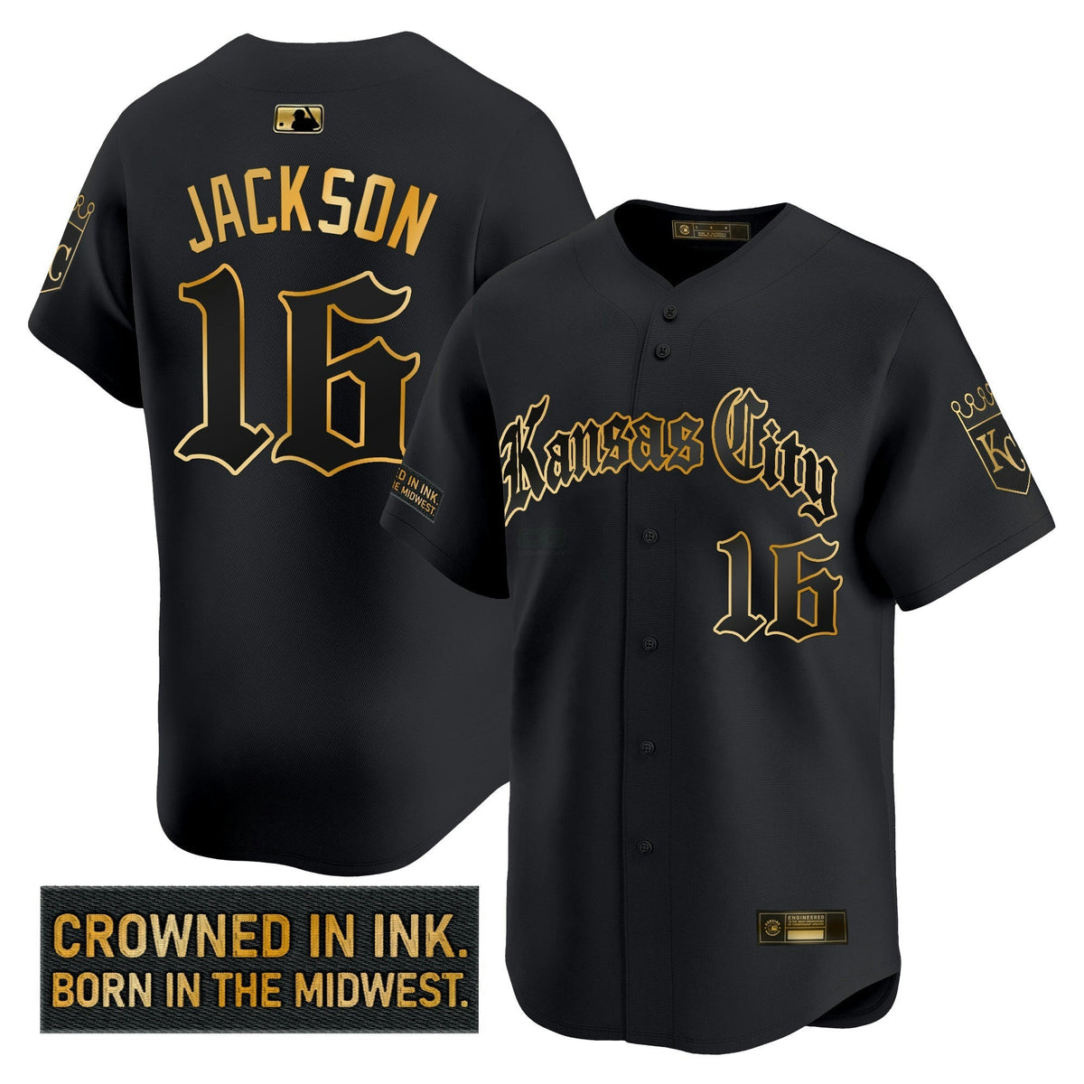 MLB Men’s Kansas City ‘Gothic Crown Edition’ Gold Vapor Premier Limited Jersey
