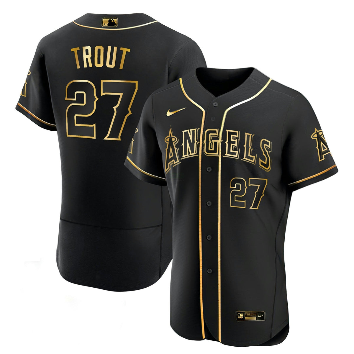 MLB Men’s Mike Trout Los Angeles Black Gold & White Gold Jersey