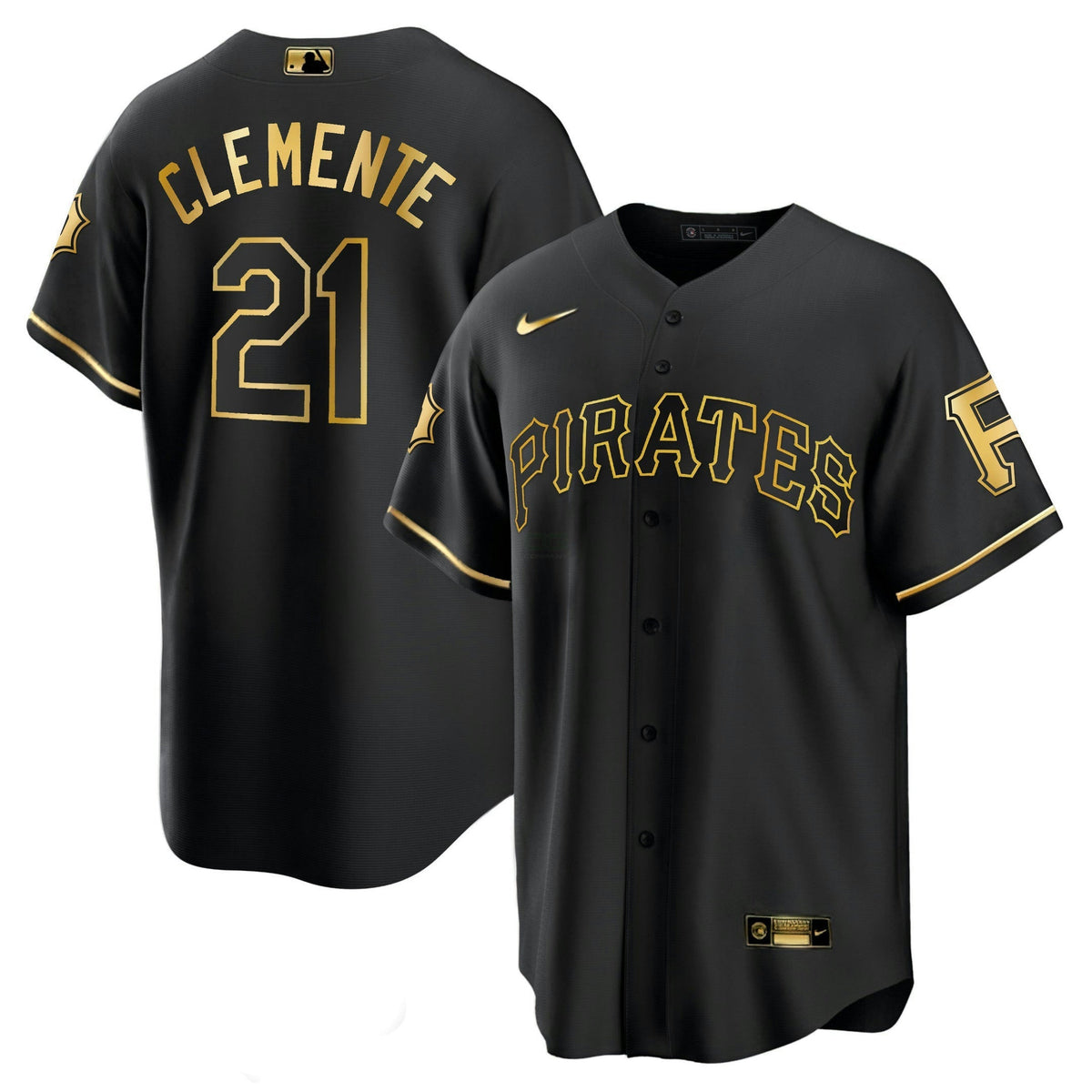 MLB Men’s Roberto Clemente Pirates White Gold & Black Gold Jersey