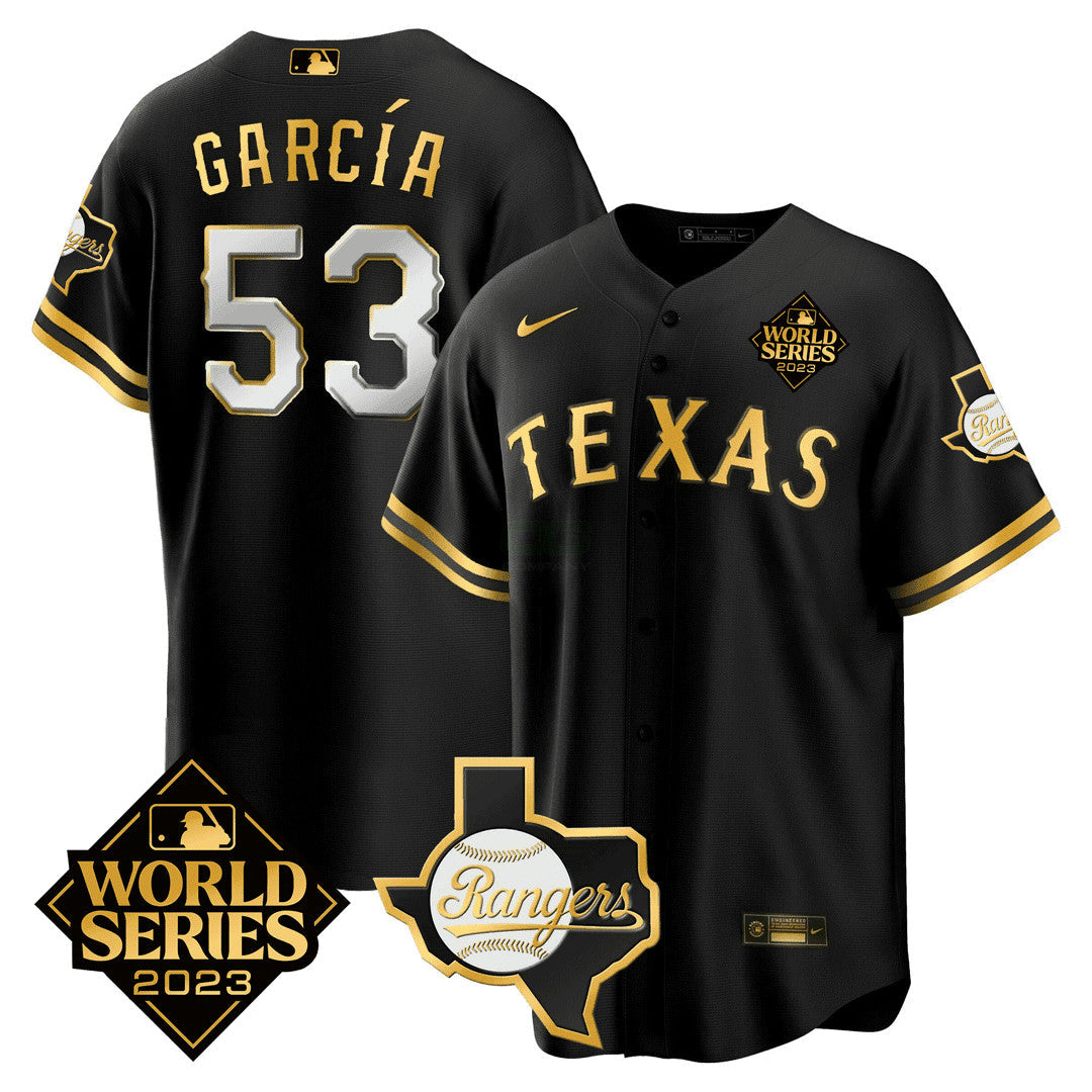 MLB Men’s Texas 2023 World Series & Texas State Patch Gold Jersey