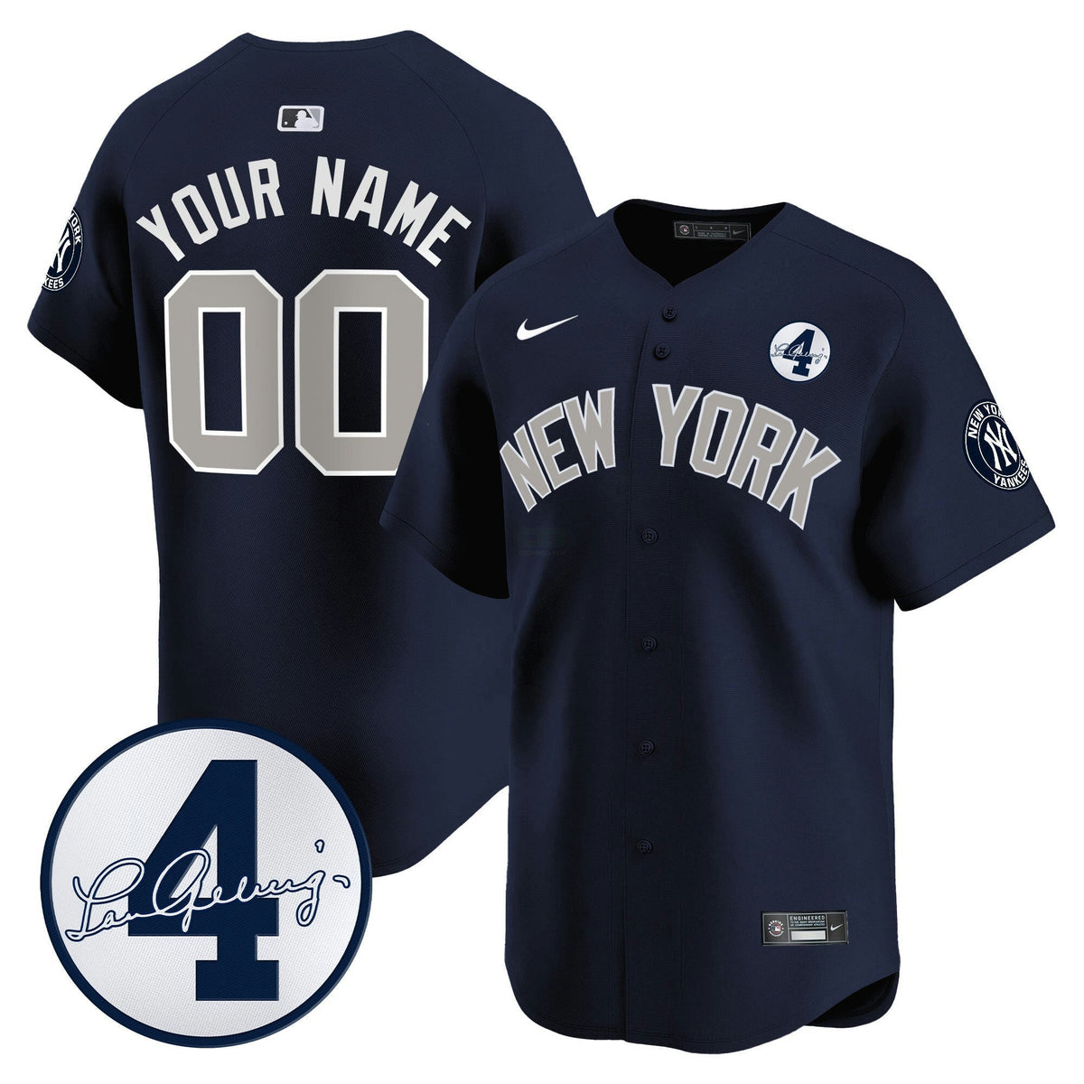 MLB New York Lou Gehrig Patch Vapor Premier Limited Jersey
