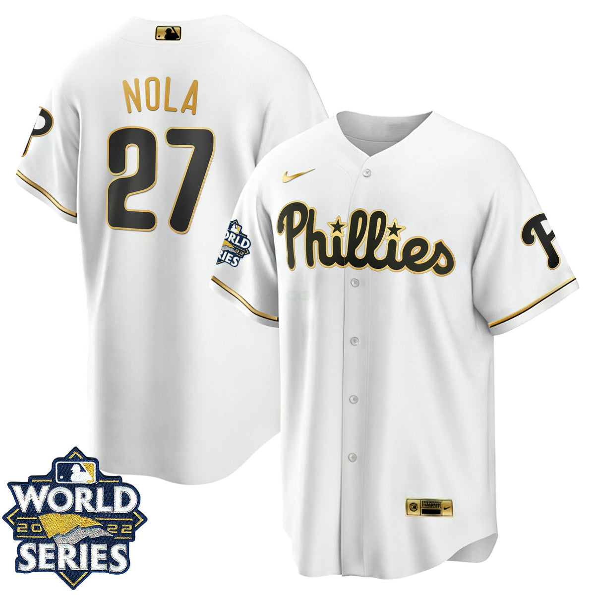 MLB Philadelphia Cool Base White Gold 2022 World Series Jersey