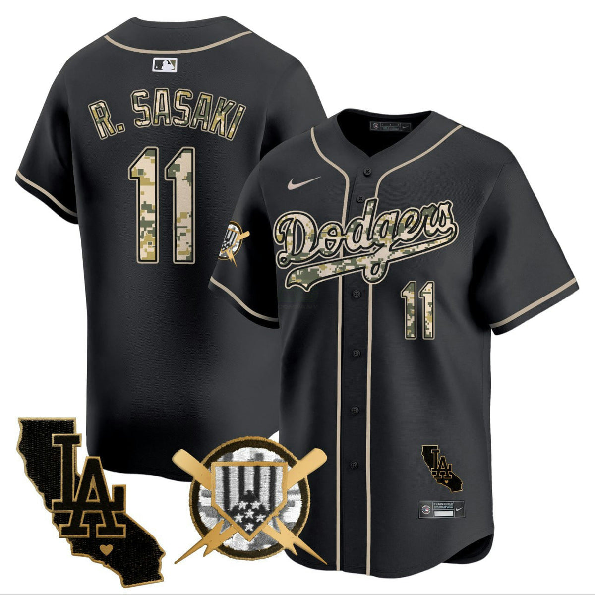 MLB Roki Sasaki Los Angeles Black Armed Forces Jersey - Black
