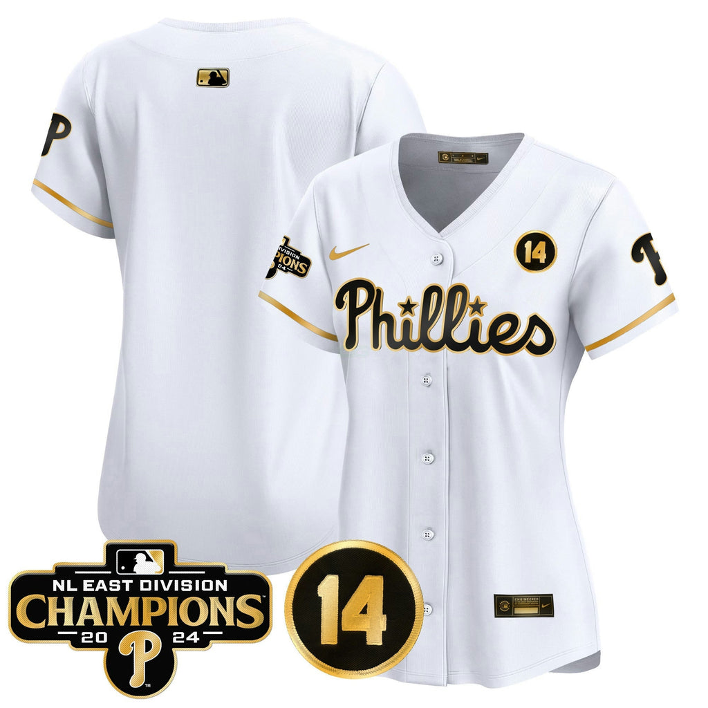 MLB Women’s 2024 NL East Division Champions & Pete Rose Patch Gold Vapor Premier Limited Jersey