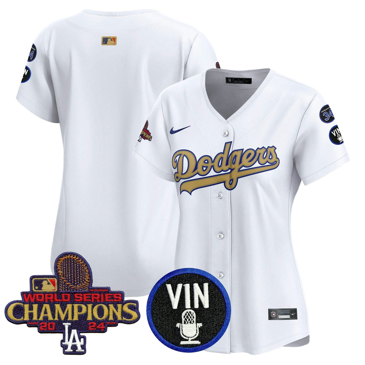 MLB Women’s 2025 Vin Scully & #34 Fernando Patch Gold Vapor Premier Limited Jersey