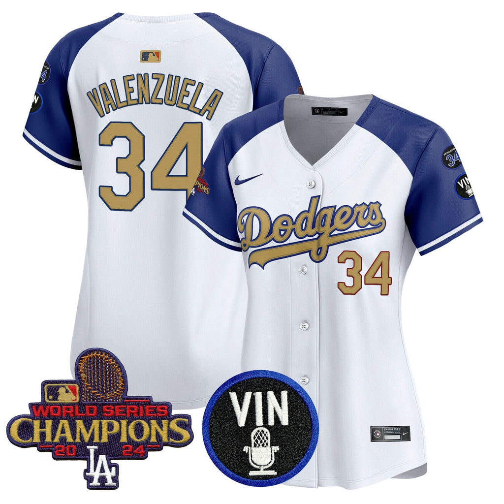 MLB Women’s 2025 Vin Scully & #34 Fernando Patch Gold Vapor Premier Limited Jersey
