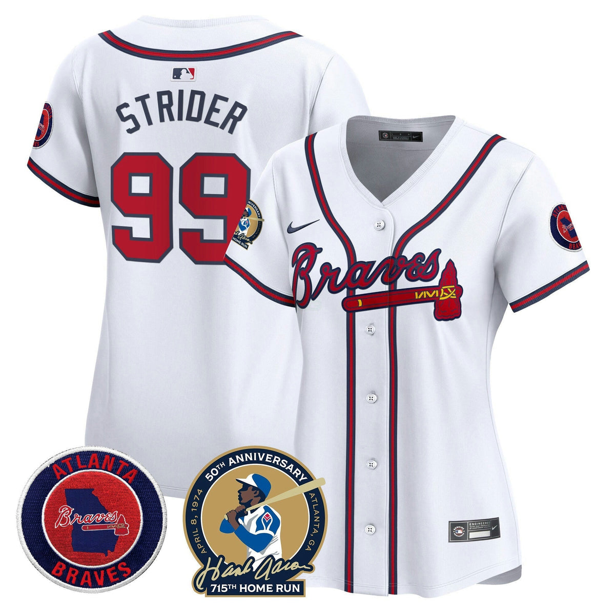 MLB Women’s Atlanta Hank Aaron 715th Home Run Patch Vapor Premier Limited Jersey