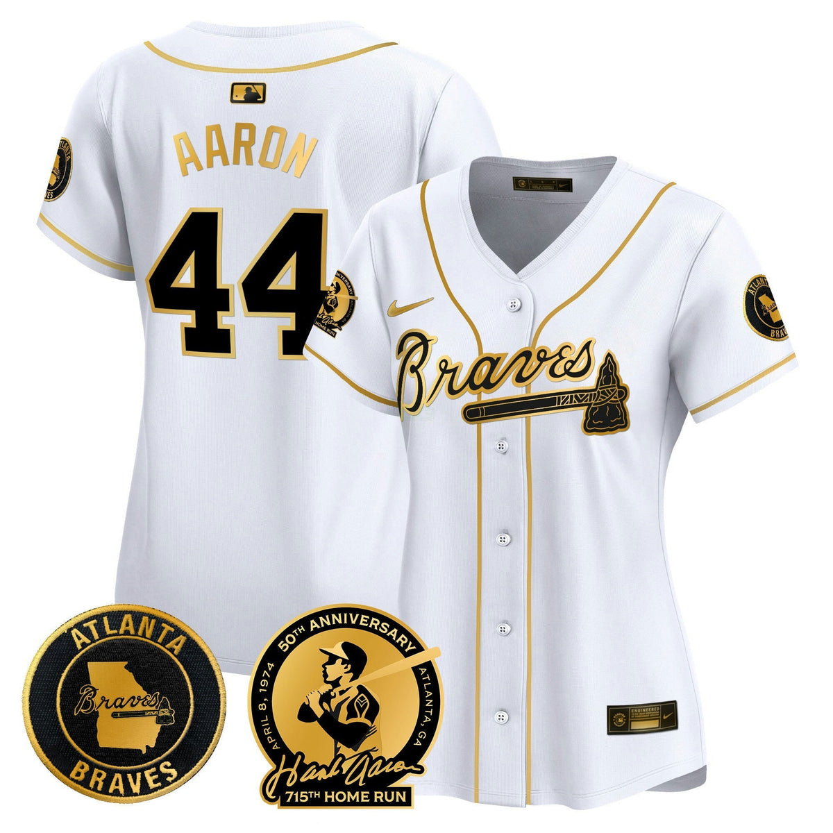 MLB Women’s Atlanta Hank Aaron 715th Home Run Patch Vapor Premier Limited Jersey