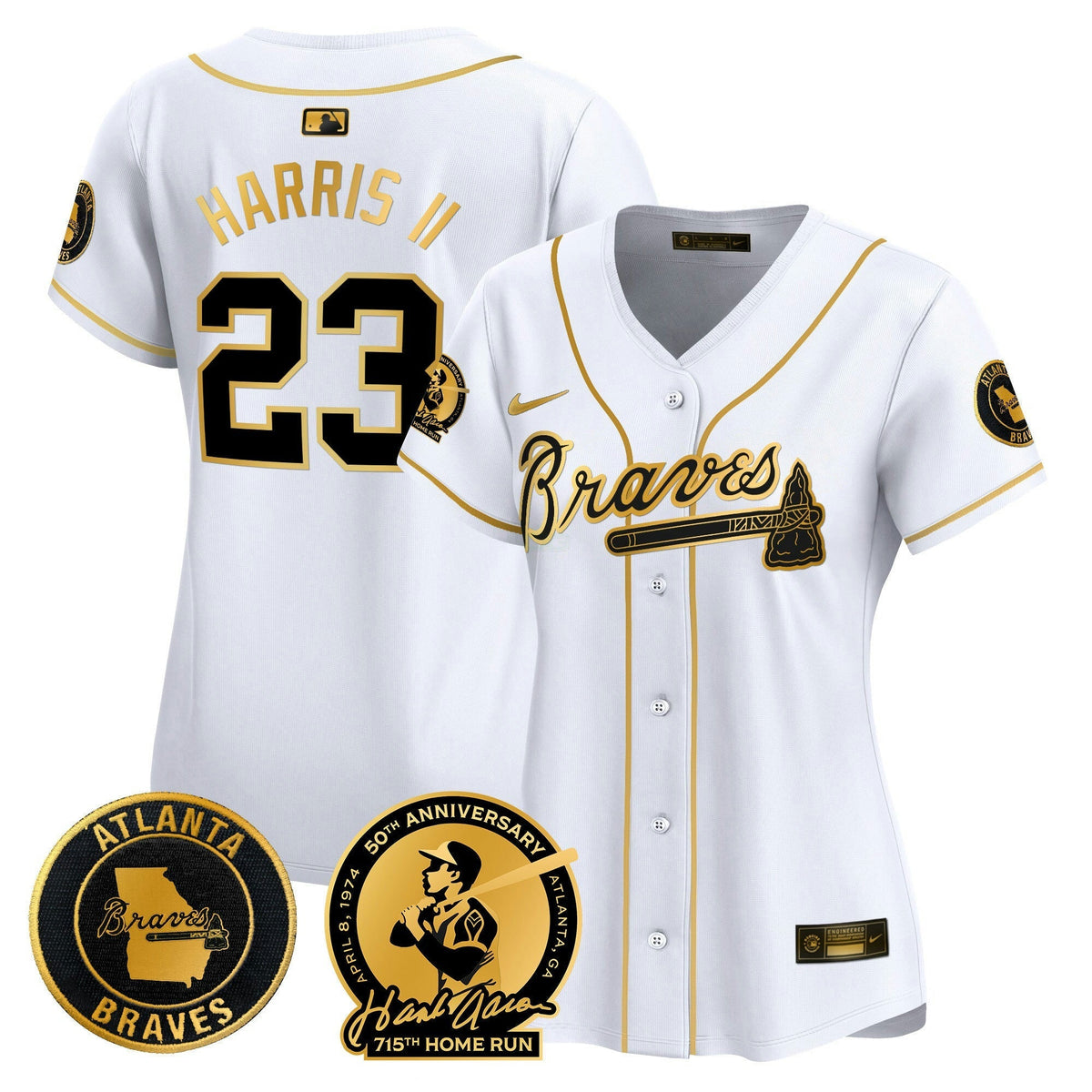 MLB Women’s Atlanta Hank Aaron 715th Home Run Patch Vapor Premier Limited Jersey