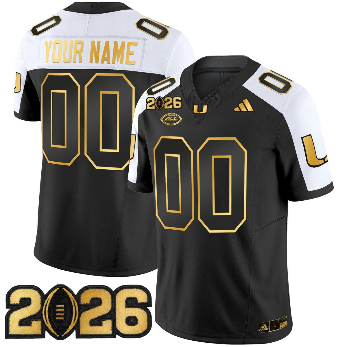 NCAA Miami Hurricanes 2026 College Football Playoff Final Patch Gold Vapor Limited Jersey - Custom