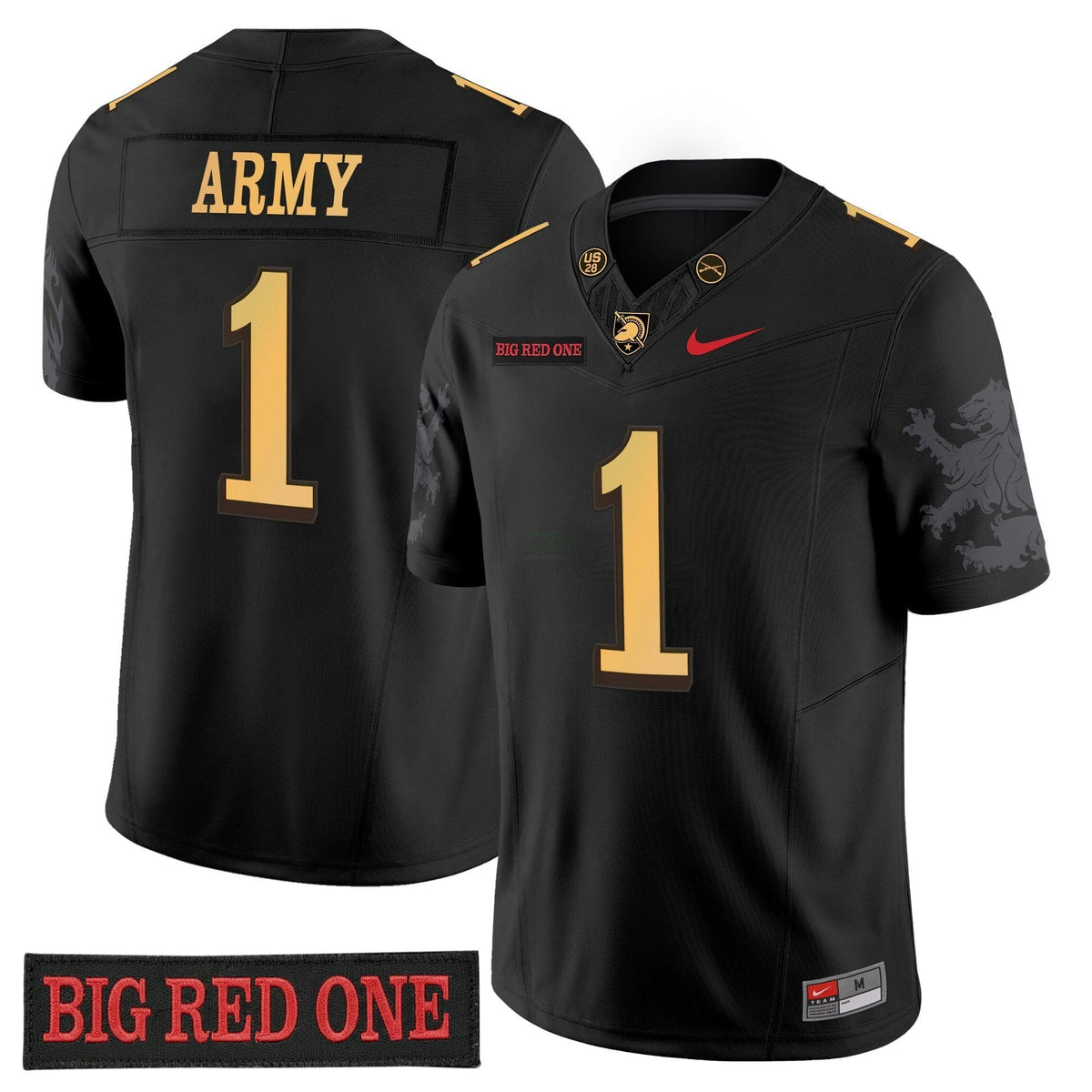 NCAA 'Big Red One Edition' Vapor Jersey - Stitched Numbers/Patches - Black Lion Graphic Sleeves