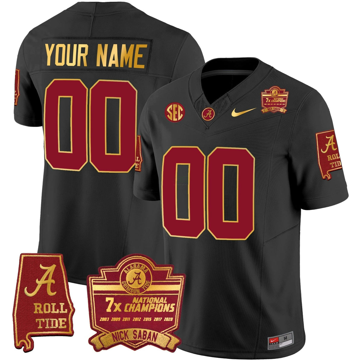NCAA Nick Saban 7x Champions Patch Gold Trim Jersey - Custom