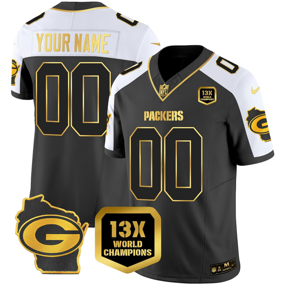 NFL 13 Time World Champions & Home Patch Gold Vapor Jersey