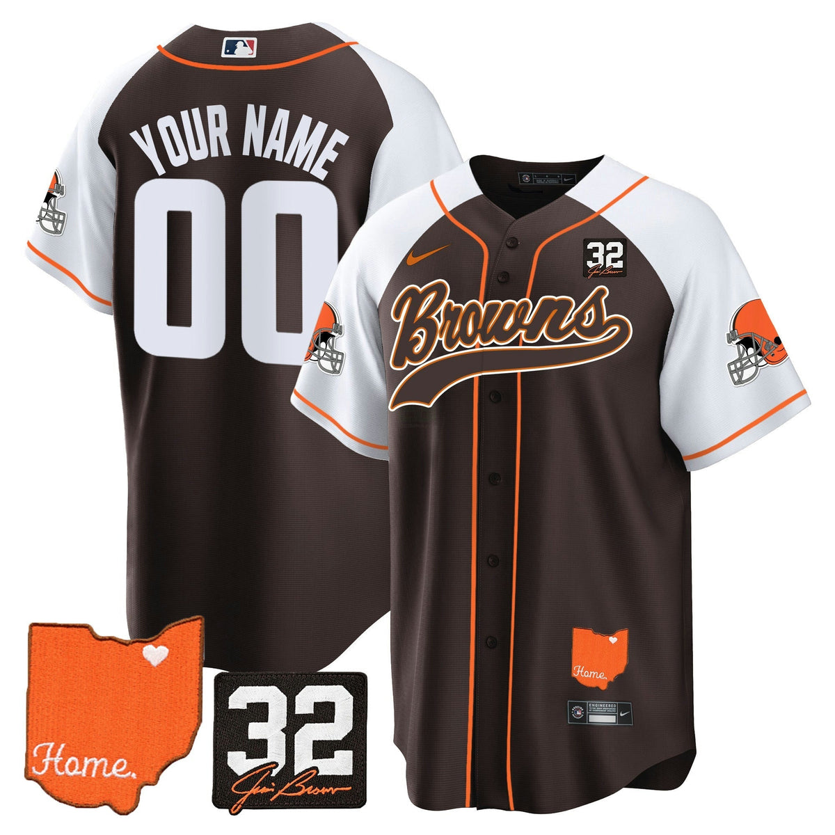 NFL #32 Jim Brown Memorial & Home Patch Jersey