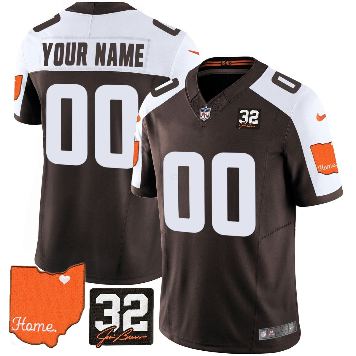 NFL Cleveland Browns #32 Jim Brown Memorial & Home Patch Jersey V2 - Alternate