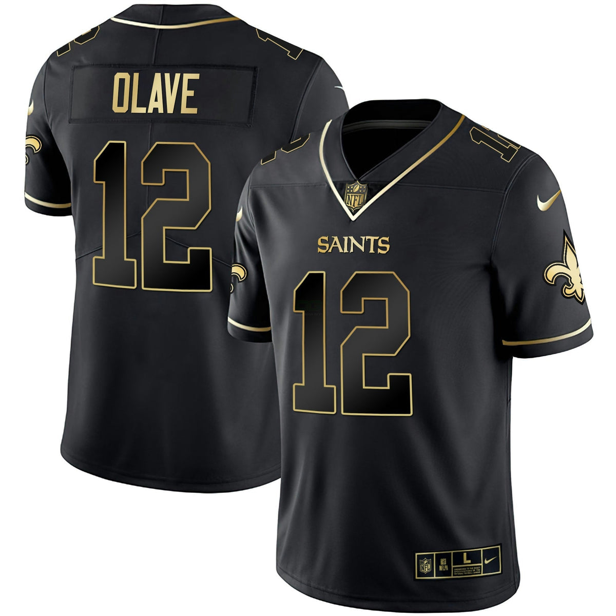 NFL Chris Olave New Orleans Black Gold & White Gold Jersey