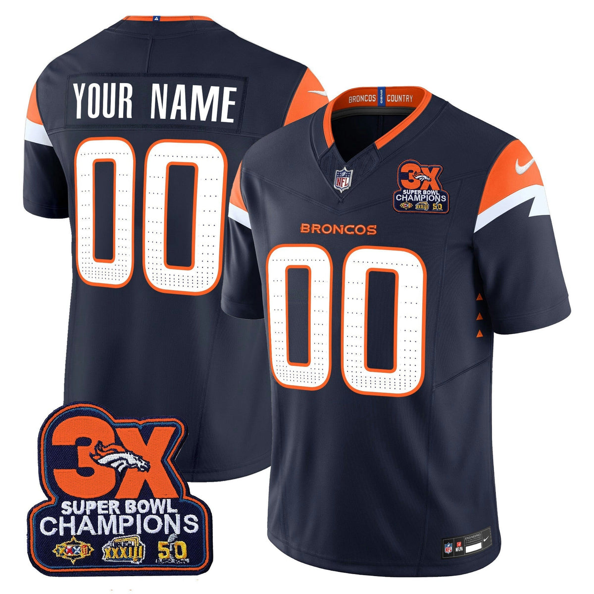 NFL Denver 3-Time Champions Patch Vapor Limited Jersey