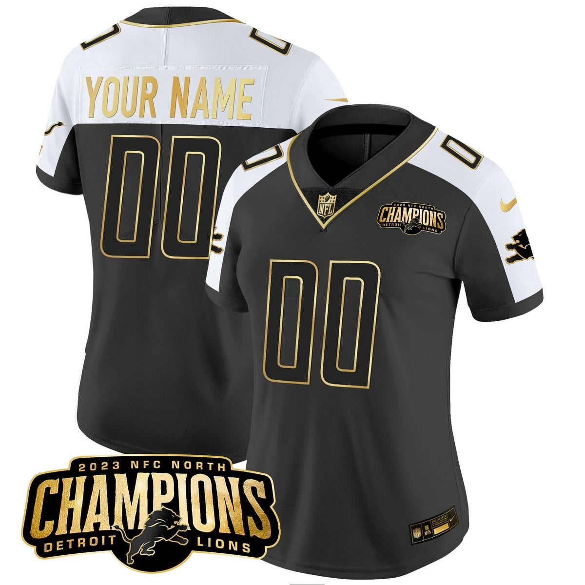NFL Detroit 2023 NFC North Champions Patch Gold Vapor Jersey