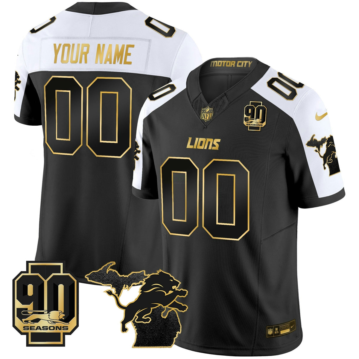 NFL Detroit 2025 Michigan & 90th Season Patch Gold Vapor Limited Jersey