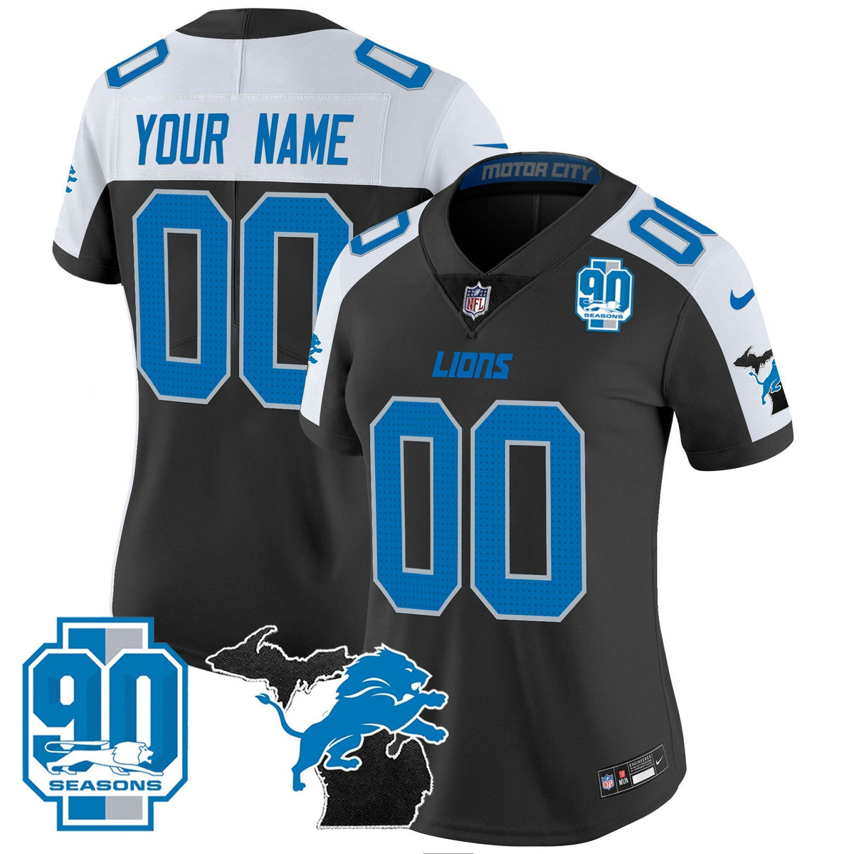 NFL Detroit 2025 Michigan & 90th Year Patch Vapor Jersey