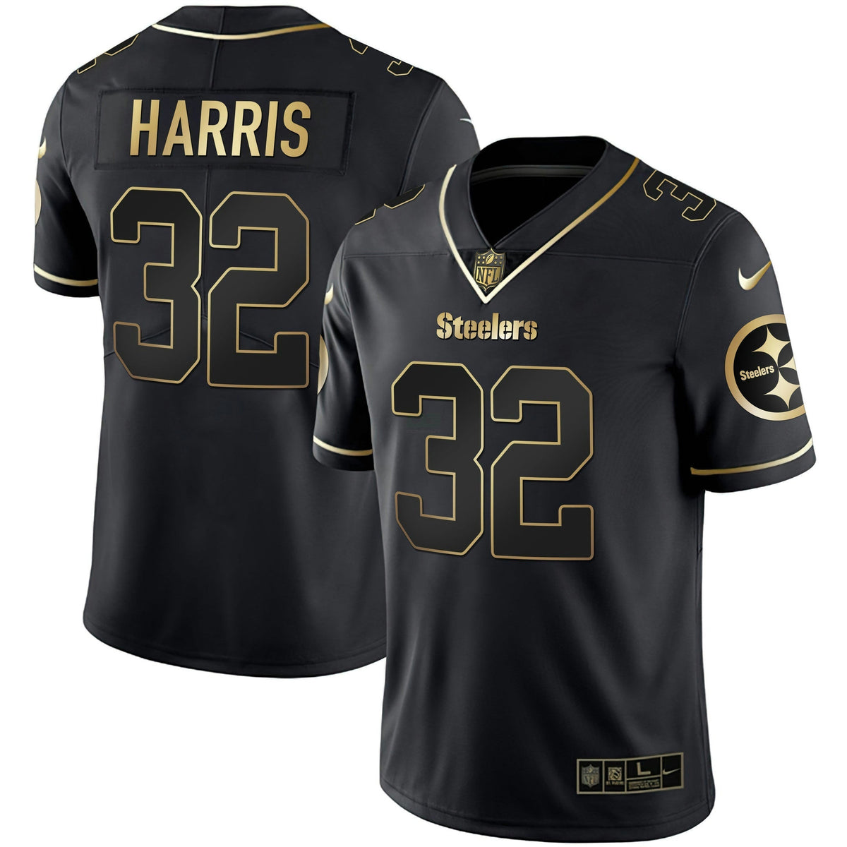 NFL Franco Harris Black Gold & White Gold Jersey