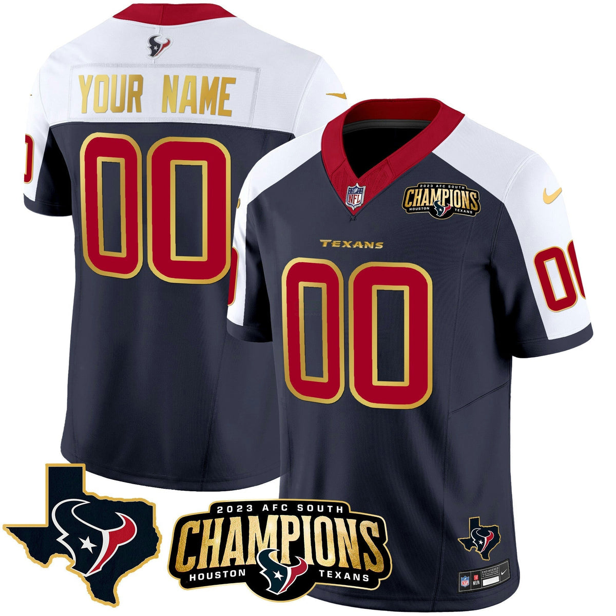 NFL Houston 2023 AFC South Champions Patch Gold Trim Vapor Jersey