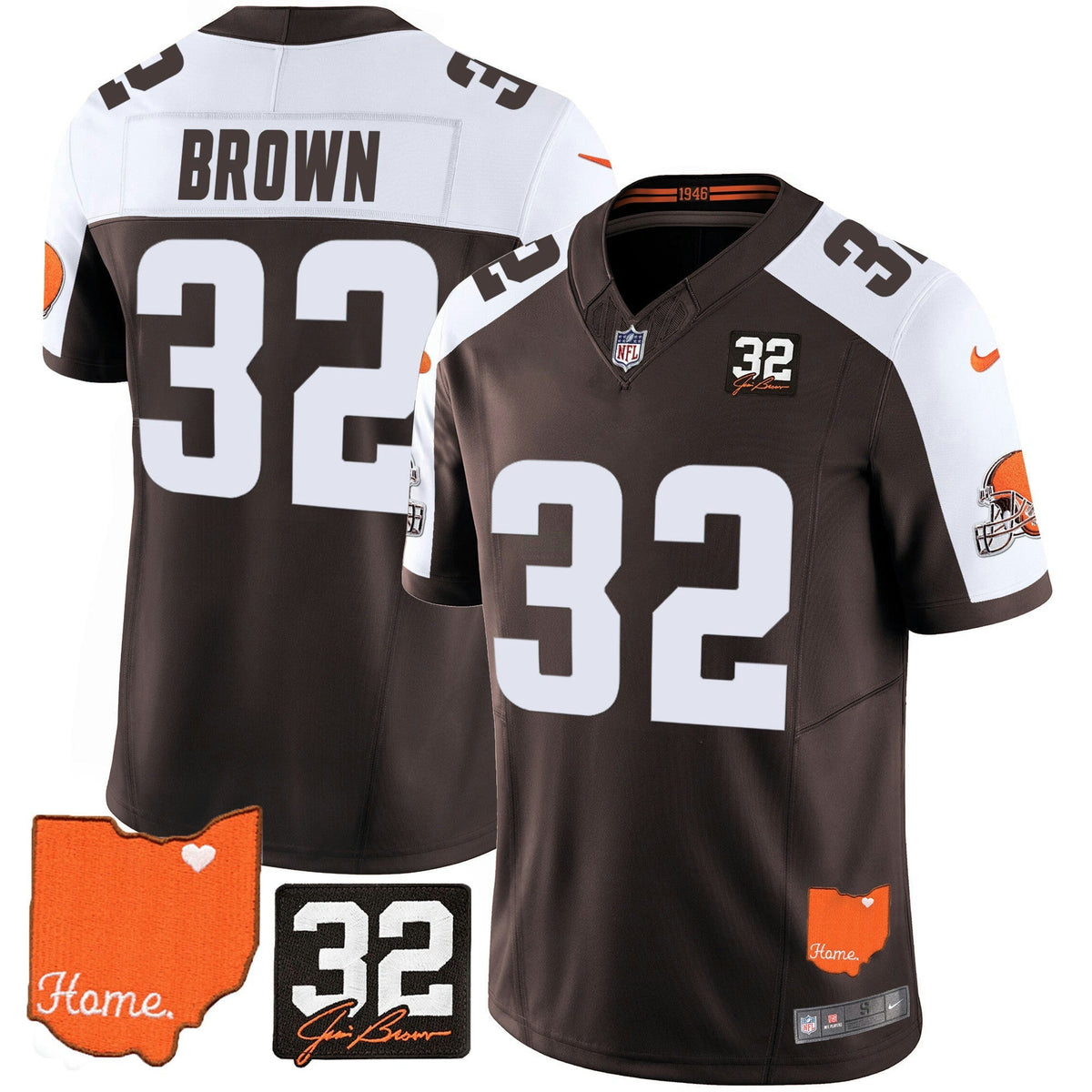 NFL Jim Brown #32 Jim Brown Memorial & Home Patch Jersey
