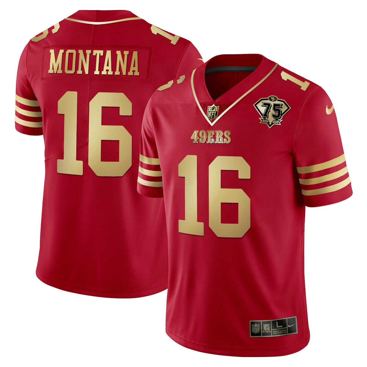 NFL Joe Montana 75th Anniversary Patch Red Gold Jersey - Joe Montana