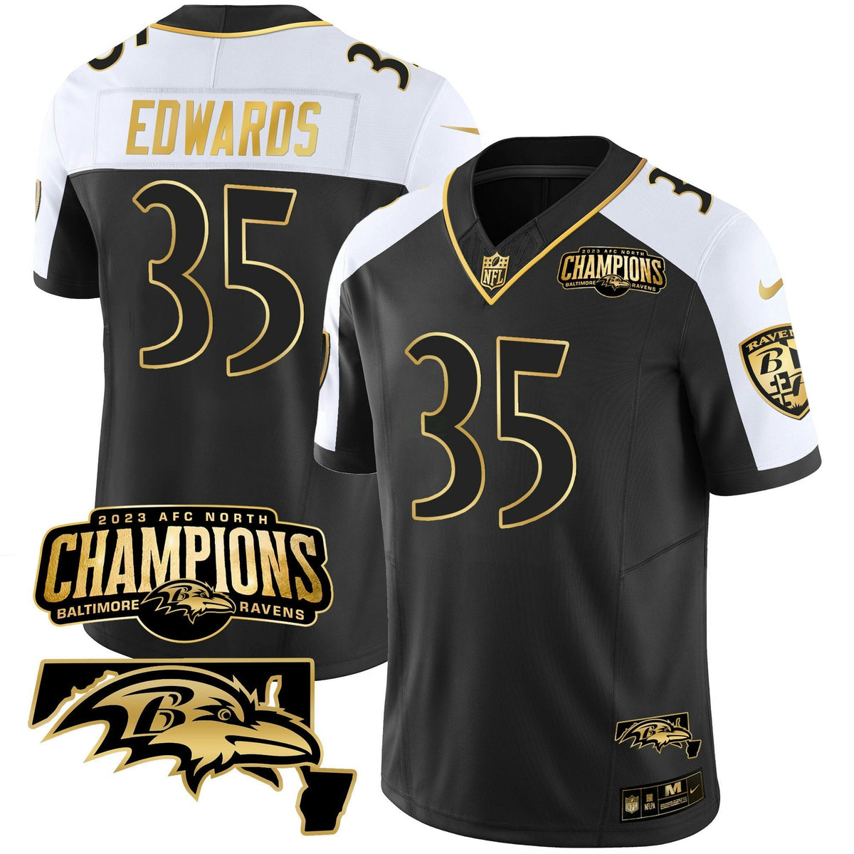 NFL Men’s 2023 AFC North Champions & Maryland Patch Gold Vapor Jersey