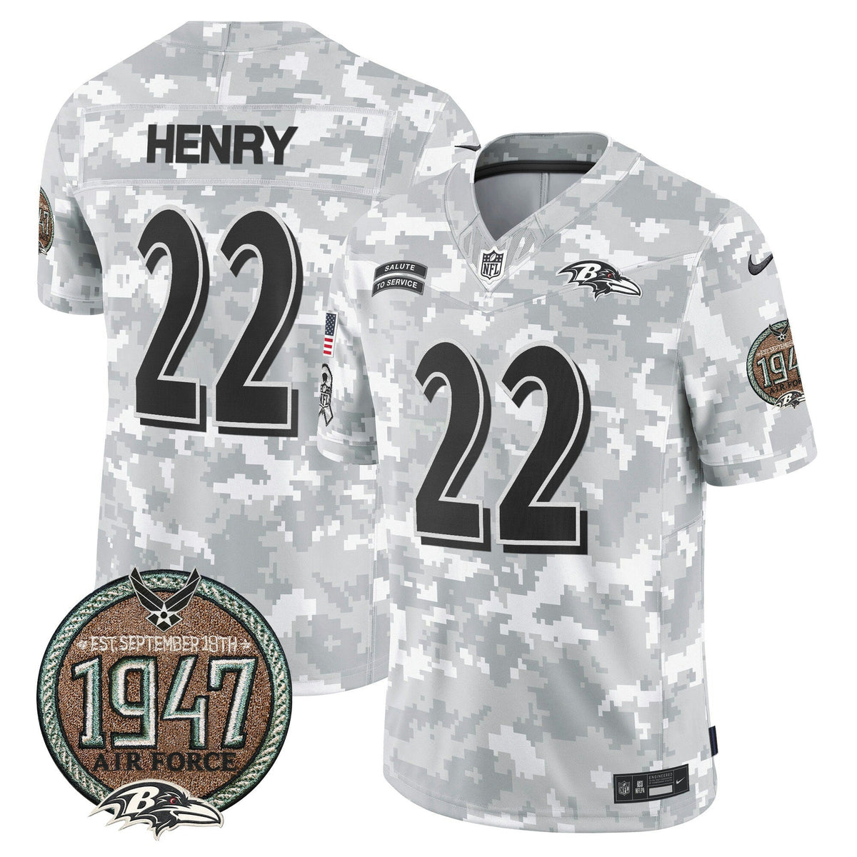 NFL Baltimore Ravens Men’s 2024 Salute to Service Establishment Year Patch Vapor Limited Jersey