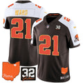 NFL Men’s #32 Jim Brown Memorial & Home Patch Gold Trim Jersey