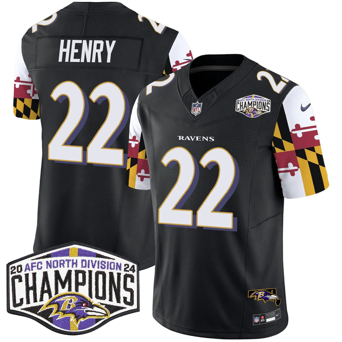 NFL Men’s Maryland Flag 2024 AFC North Division Champions Patch Vapor Limited Jersey