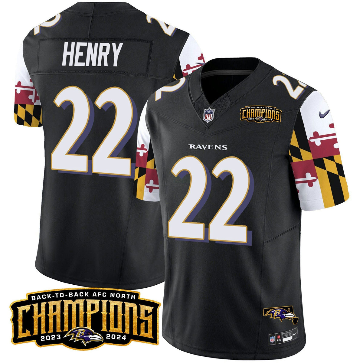 NFL Men’s Maryland Flag Back To Back AFC North Champions Patch Vapor Limited Jersey