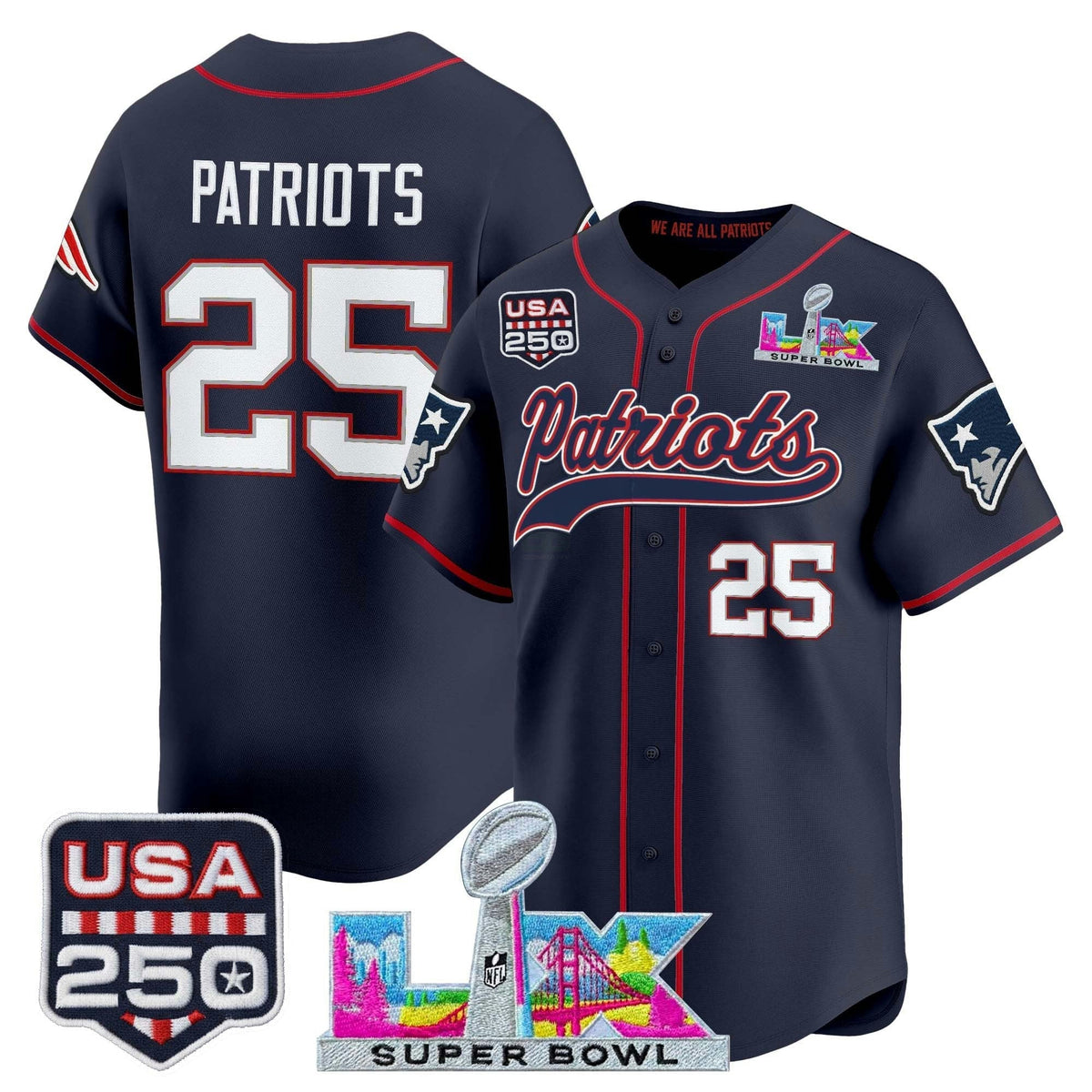 NFL Men’s New England “Super Bowl LX & United States 250th Anniversary Patch” Vapor Jersey