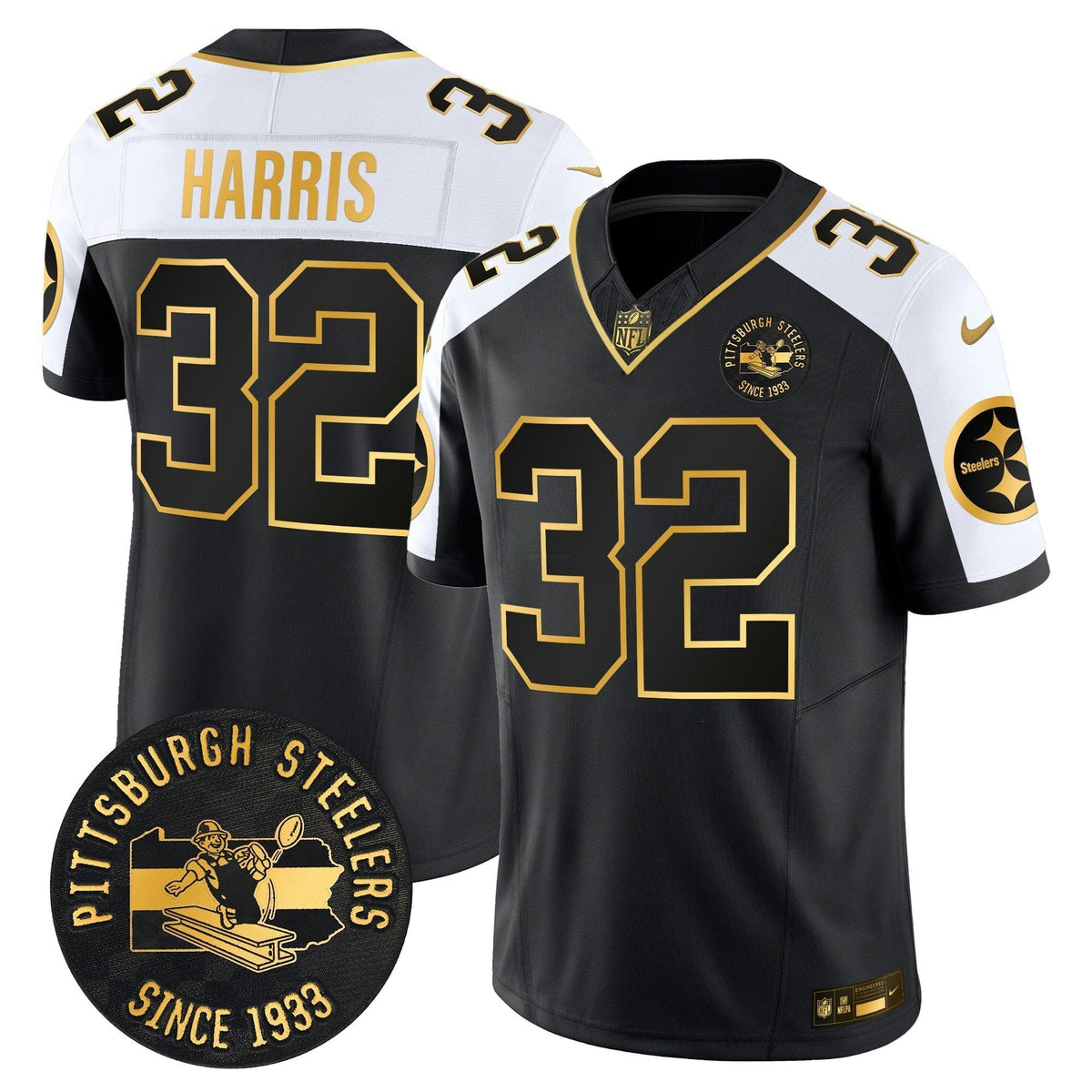 NFL Men’s Pittsburgh Throwback 1933 Patch Gold Vapor Limited Jersey