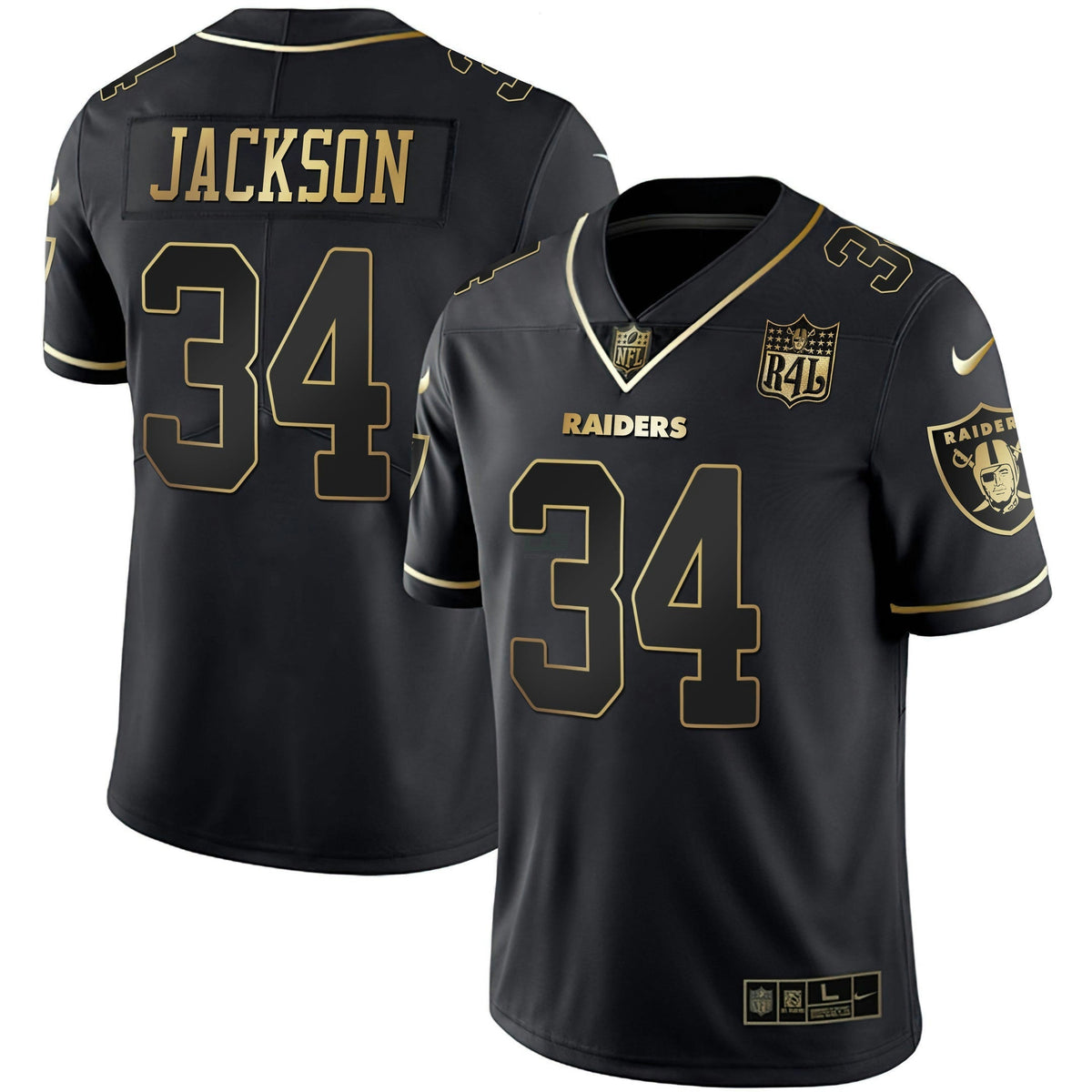 Jersey NFL Men’s Raider4Life Patch White Gold and Black Gold