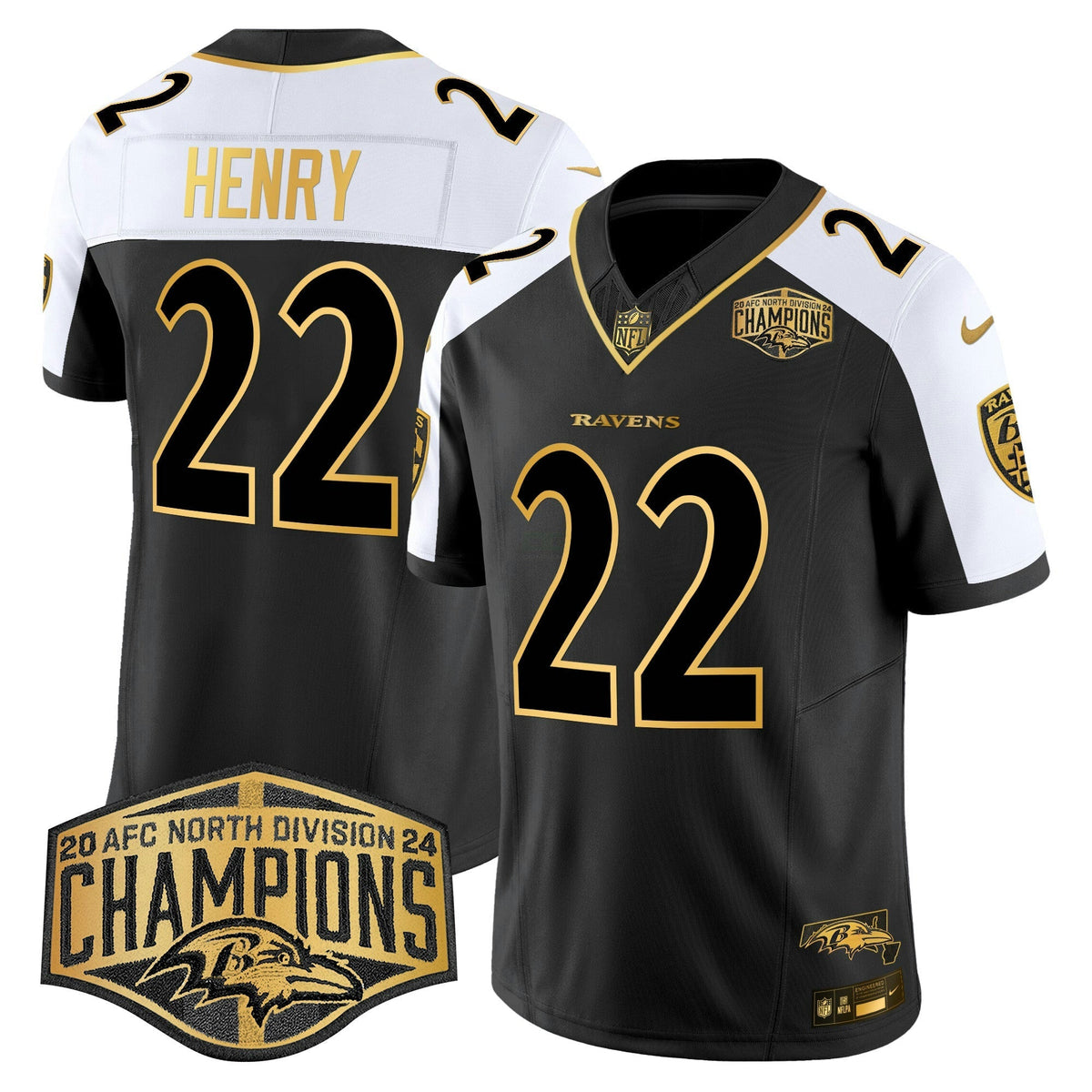 NFL Men’s Ravens Maryland 2024 AFC North Division Champions Patch Gold Vapor Limited Jersey