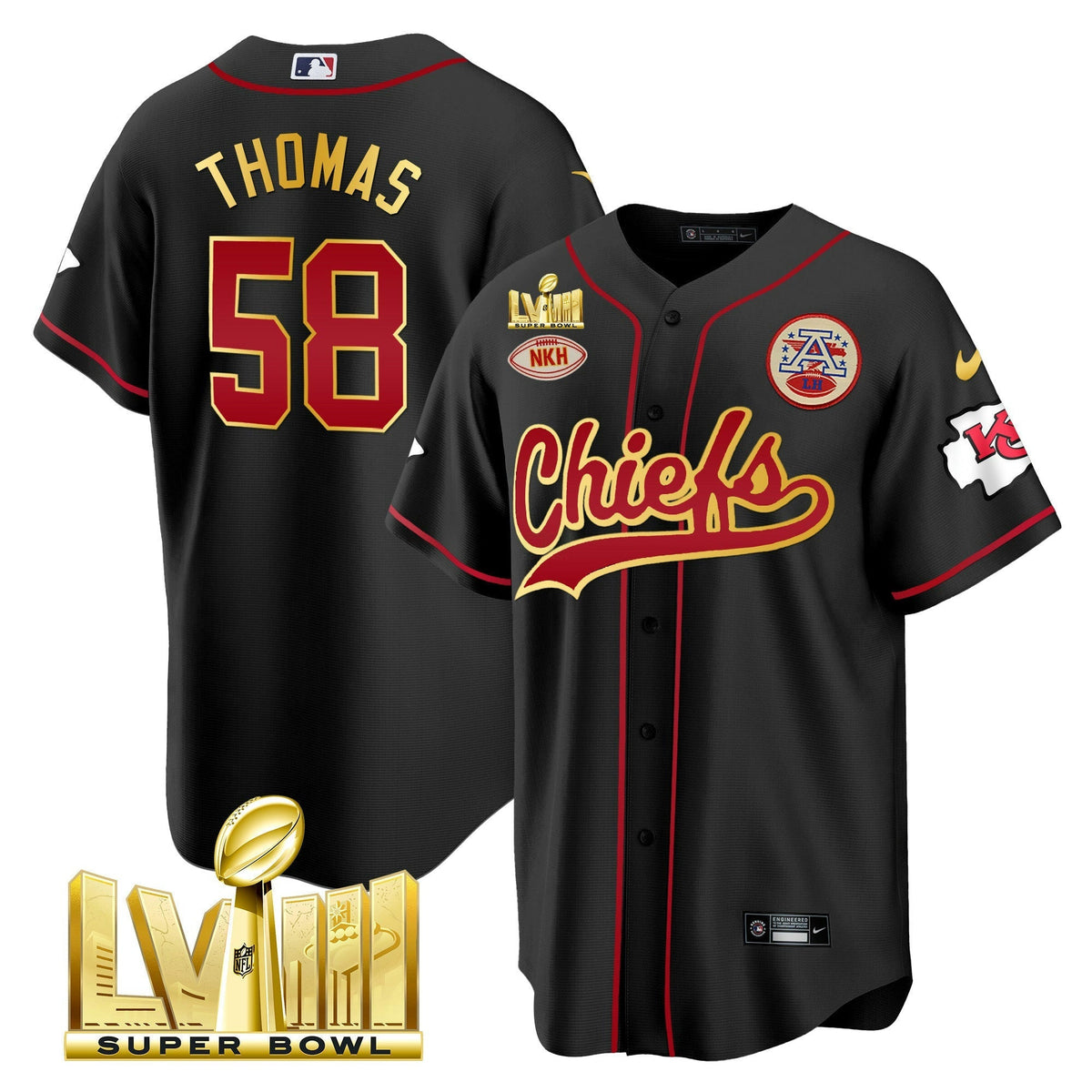 NFL Kansas City Chiefs Men’s Super Bowl LVIII Gold Patch Jersey